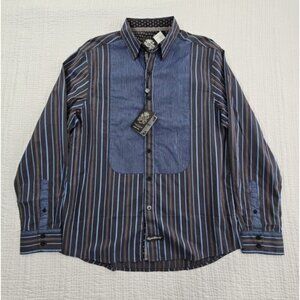 English Laundry Blaque Label Shirt Men's Large Black Blue Stripes NWT Arrogant